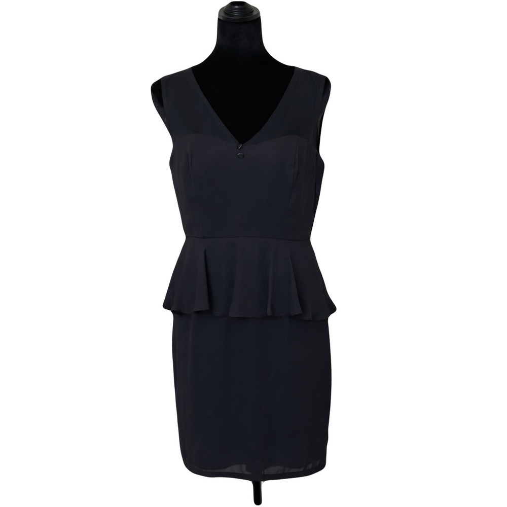 Vintage Y2K Black Mesh Peplum Dress with Button Detail